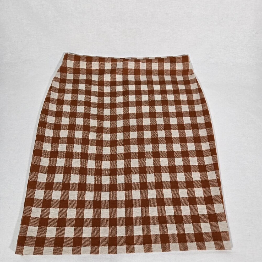 ACADEMIA - SIREN Brown & Beige Checkered Ponte Knit Pencil Mini Skirt PETITE XSP - Picture 8 of 16